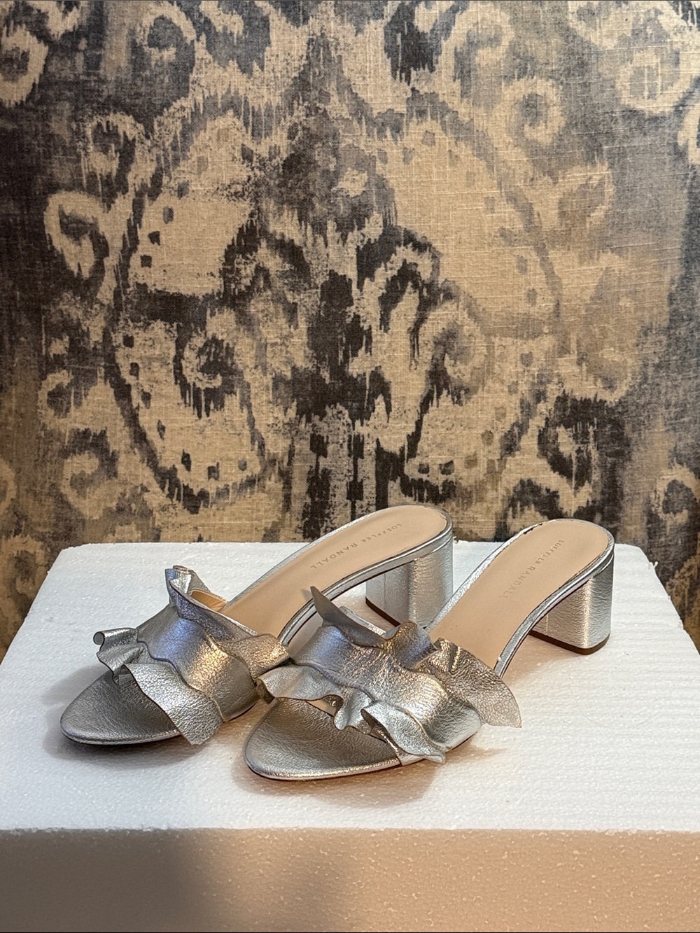 Loeffler Randall Metallic Silver Ruffle Slide Heels - Women